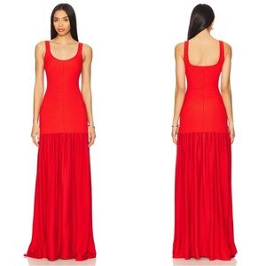 RETROFETE Kennedi Metallic Knit Ribbed Red Geranium Maxi Dress Size Large